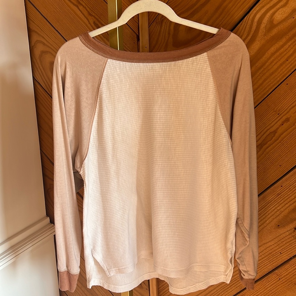 Off white/ tan/ light brown trimmed top